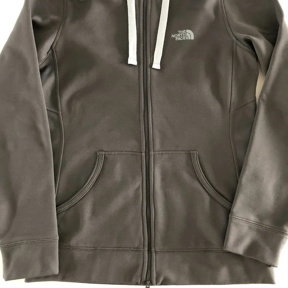 North Face Front Zip Hoodie Bomber Jacket Grey w Baby Blue Drawstrings Sz S - Picture 7 of 15